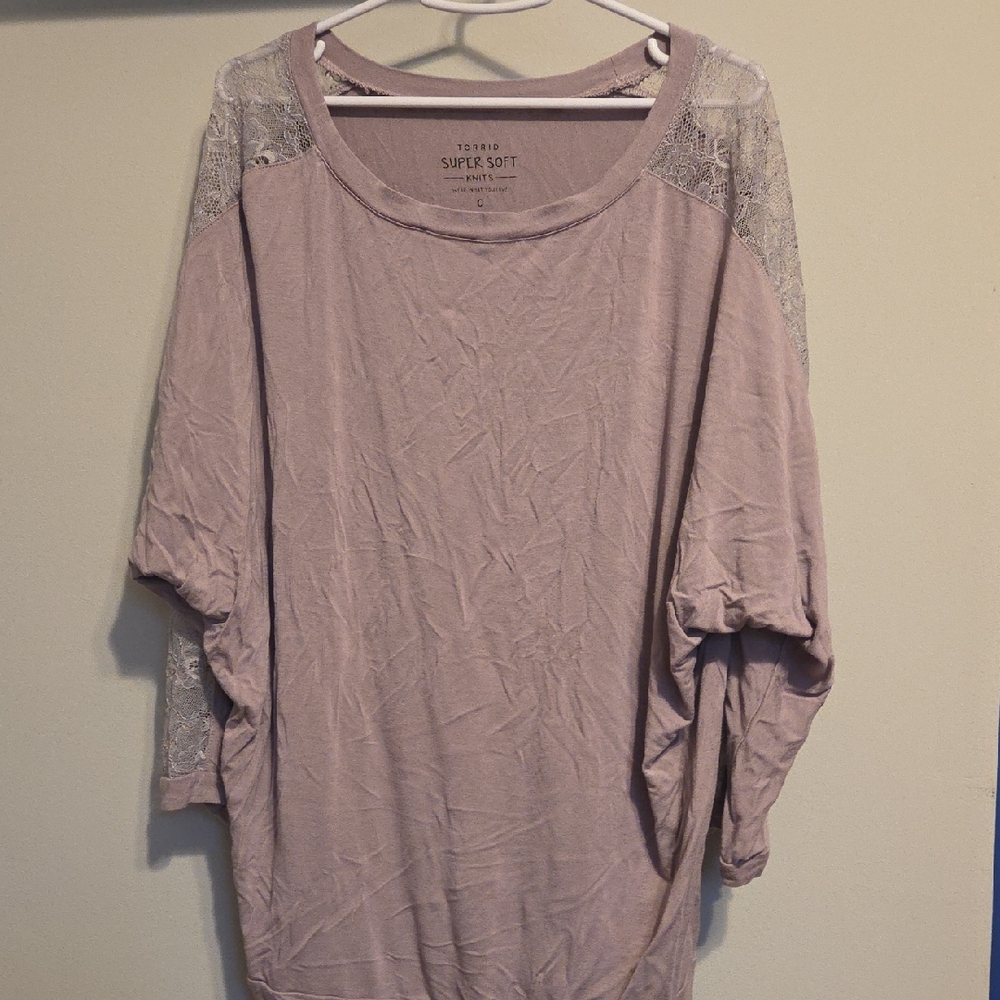 Torrid Lavender Lace Sleeve Long Sleeve Top